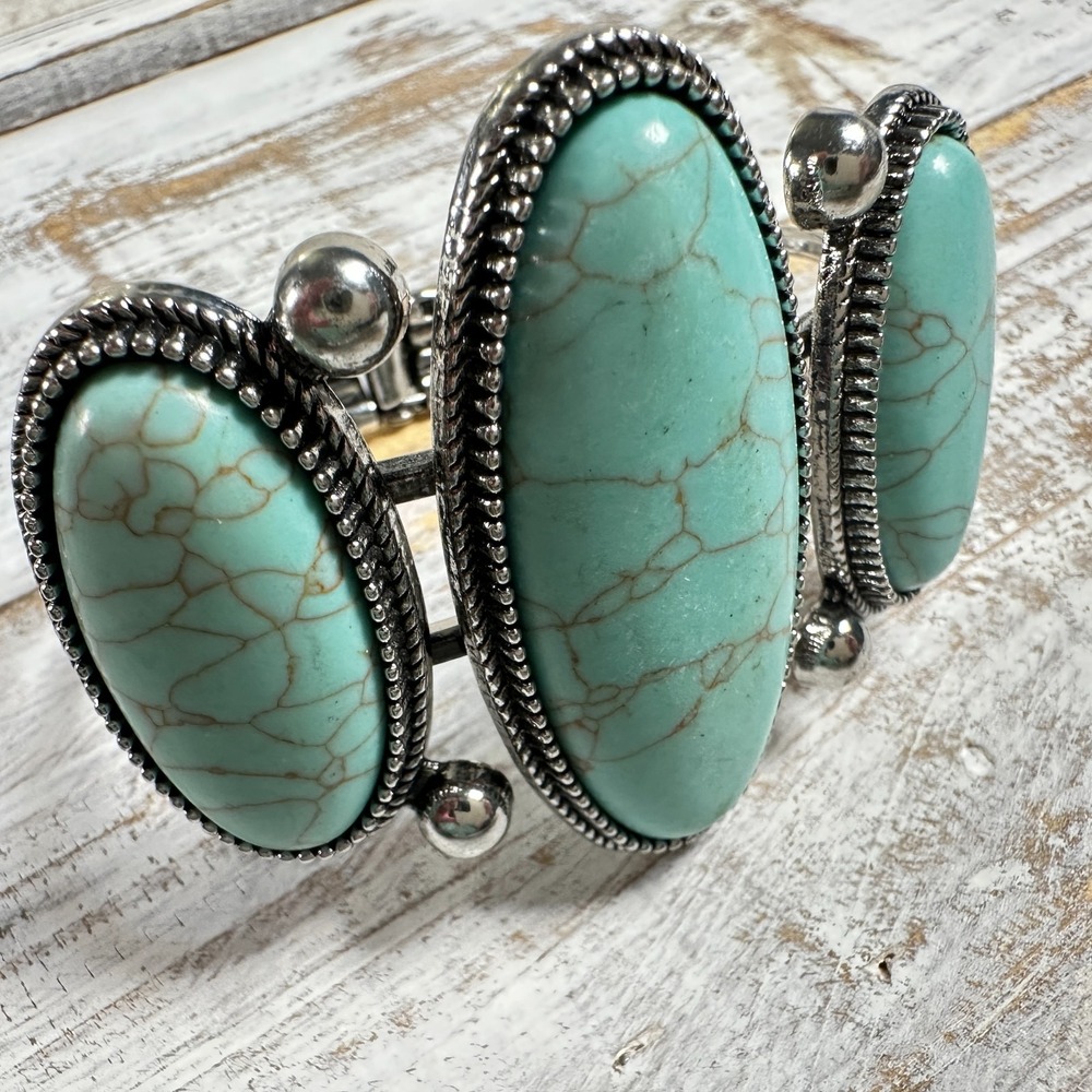 Plunder Turquoise Hinged Bangle Statement Bracelet - image 1